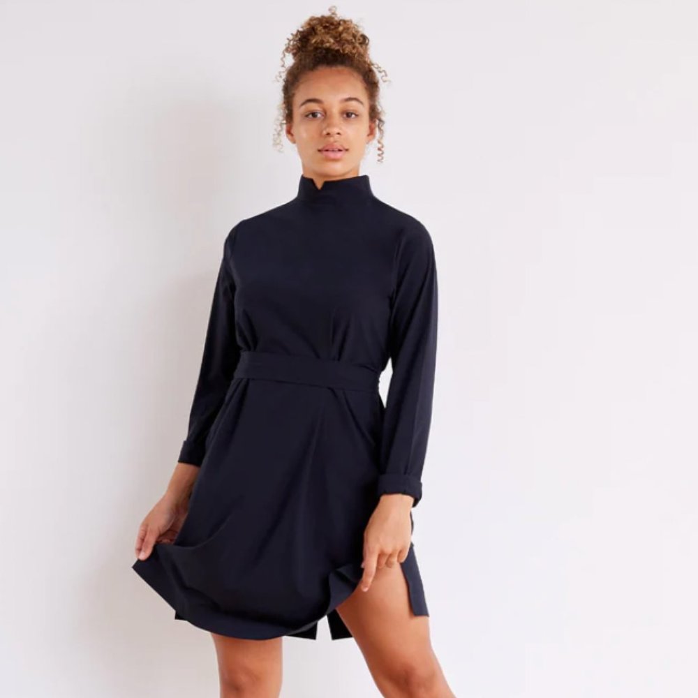 NWOT Aday Back to Front Navy Shirt Dress Sz XS